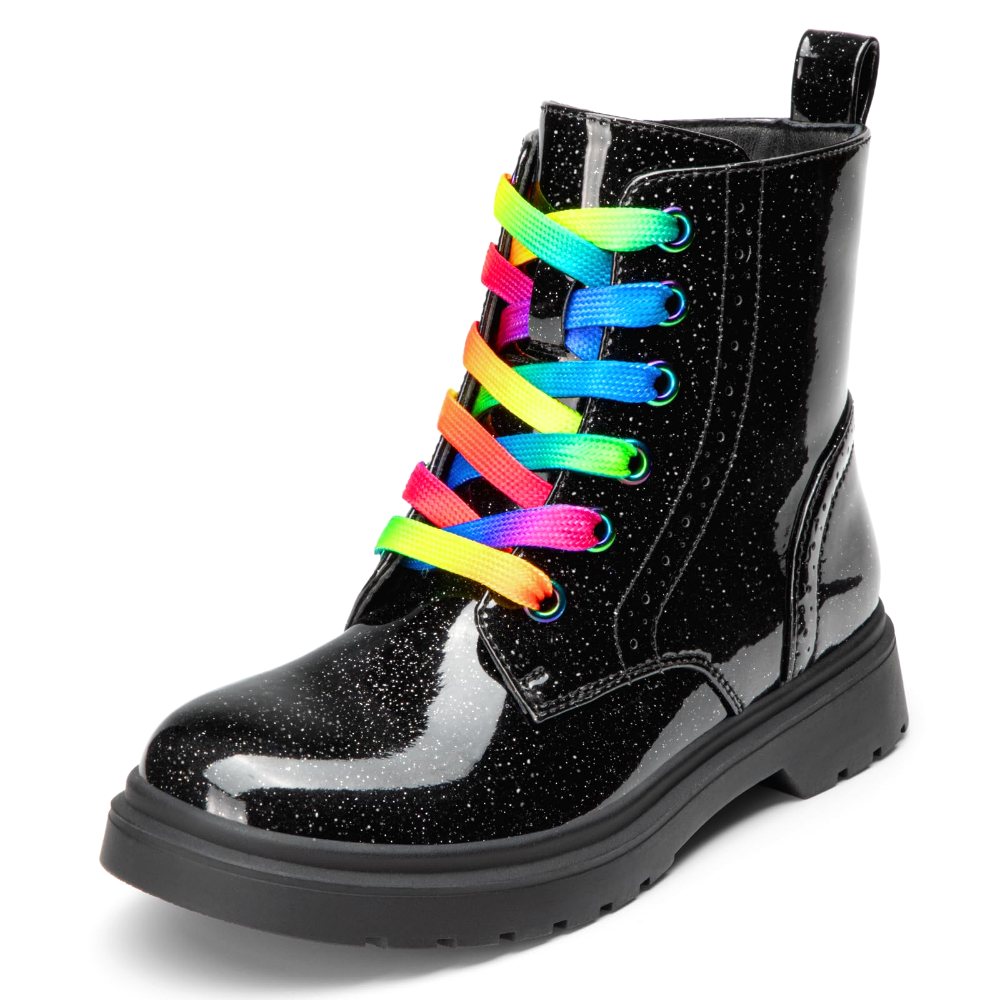 Athlefit Kids' Side Zip Combat Boot in Black PU