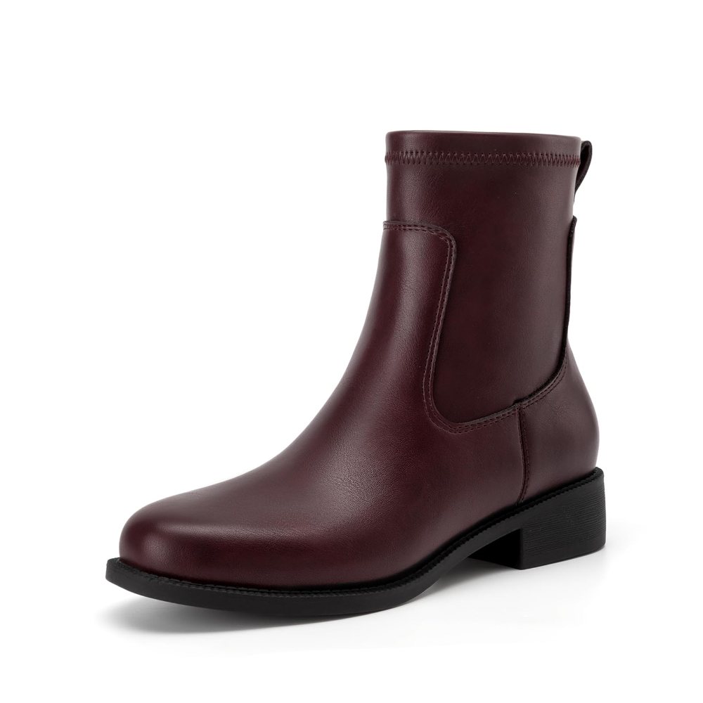 Athlefit Low Heel Side Zip Bootie in Burgundy