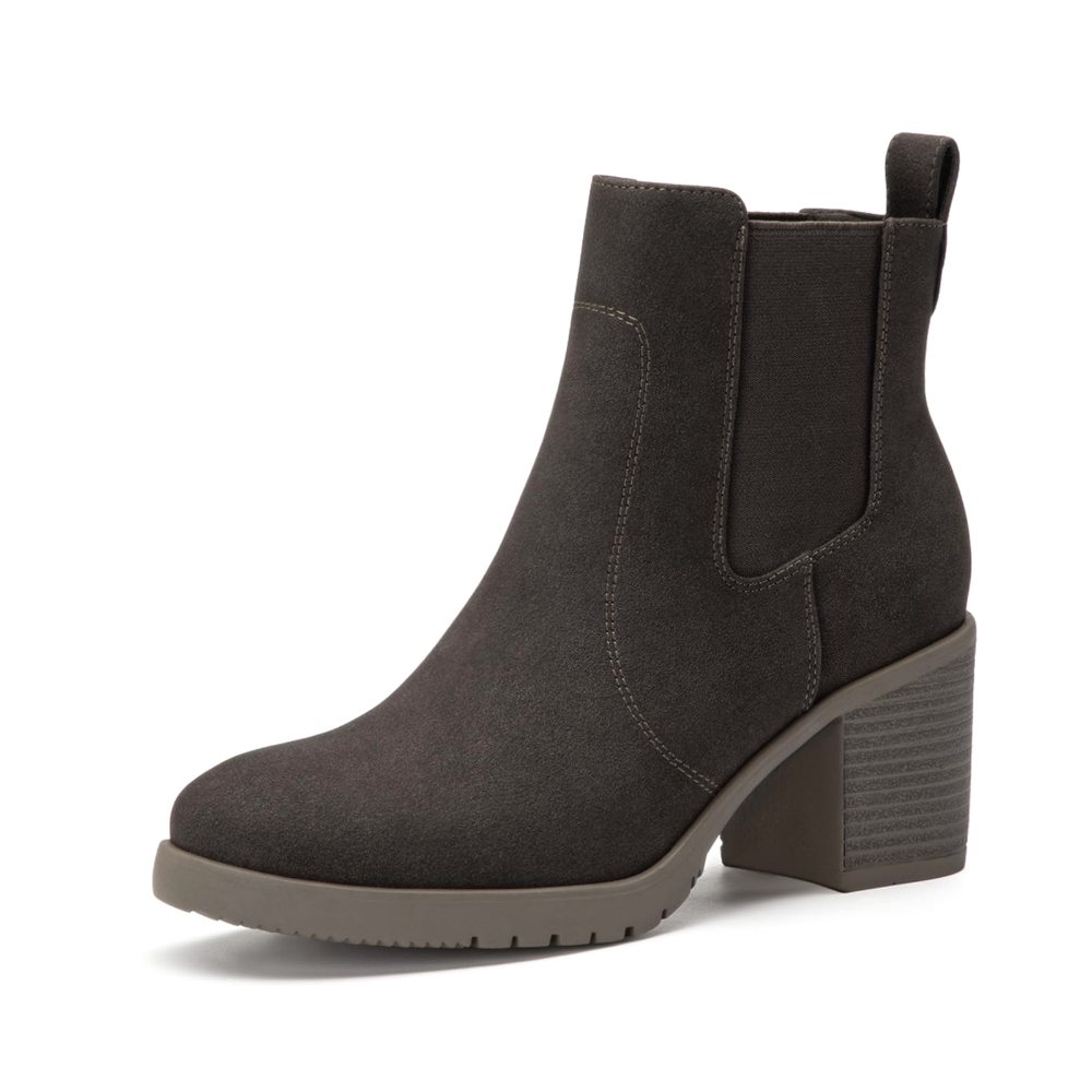 Athlefit Block Heel Chelsea Bootie in Brown Suede