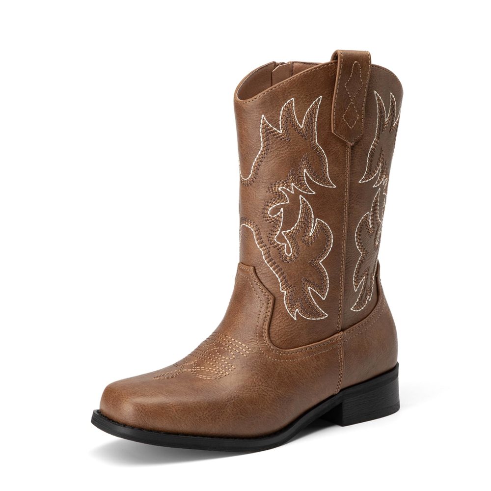 Athlefit Kids' Embroidered Cowboy Boot in Brown