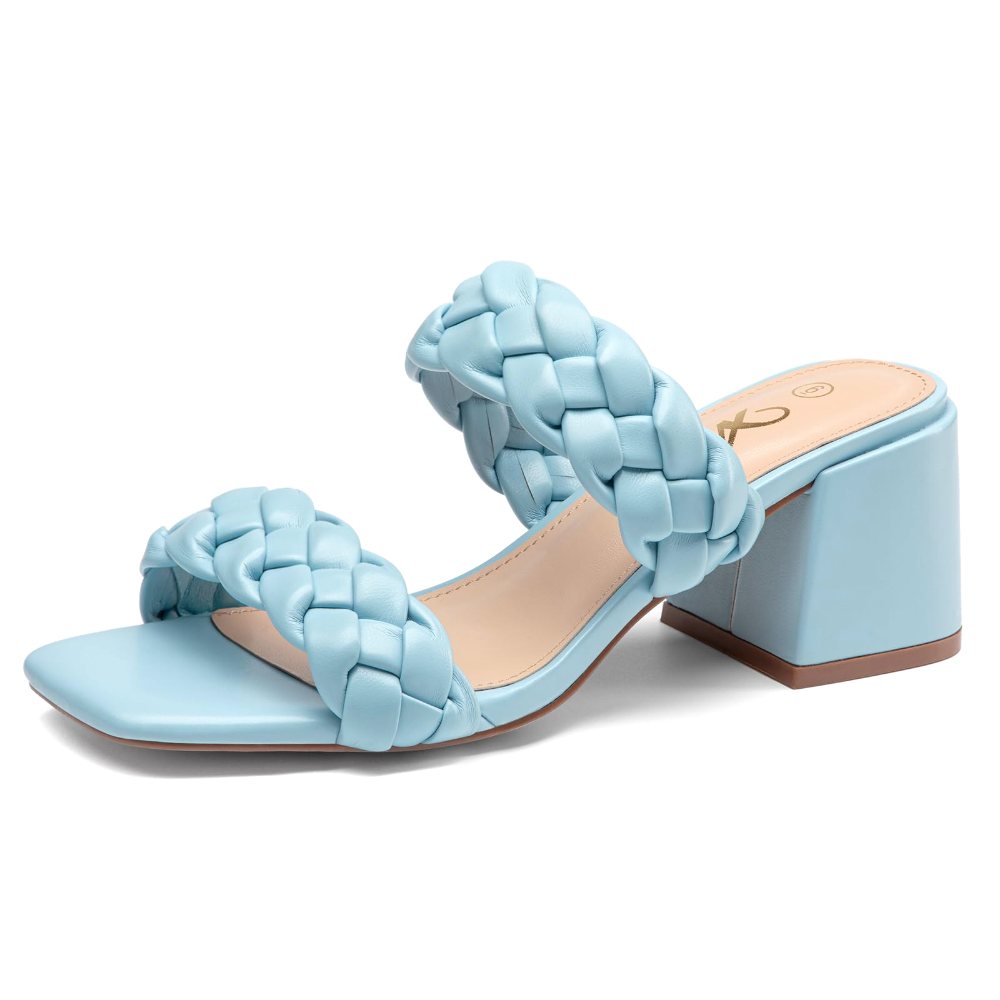Athlefit Braided Low Block Heel Sandal in Blue