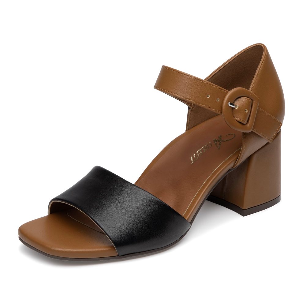 Athlefit Arch Support Low Block Heel Sandal in Tan Black