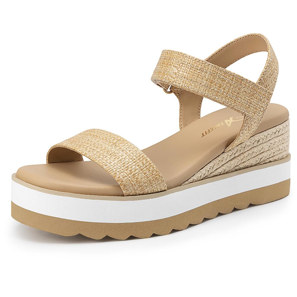 Athlefit Hook and Loop Espadrille Wedge in Raffia