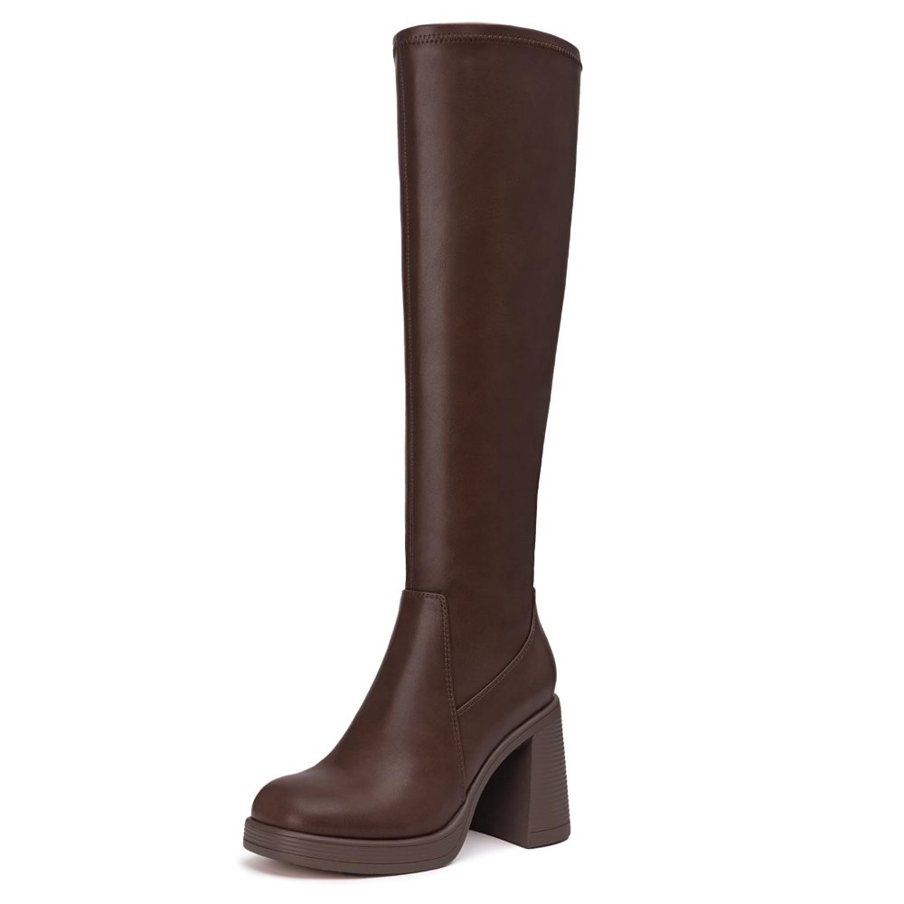 Athlefit Stretch Platform Knee-High Boot in Brown