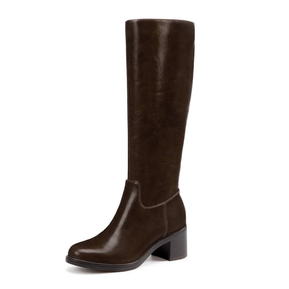 Athlefit Round Toe Side Zip Tall Boot in Chocolate