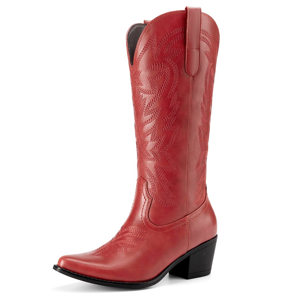 Athlefit Low Heel Mid Calf Cowgirl Boot in Red