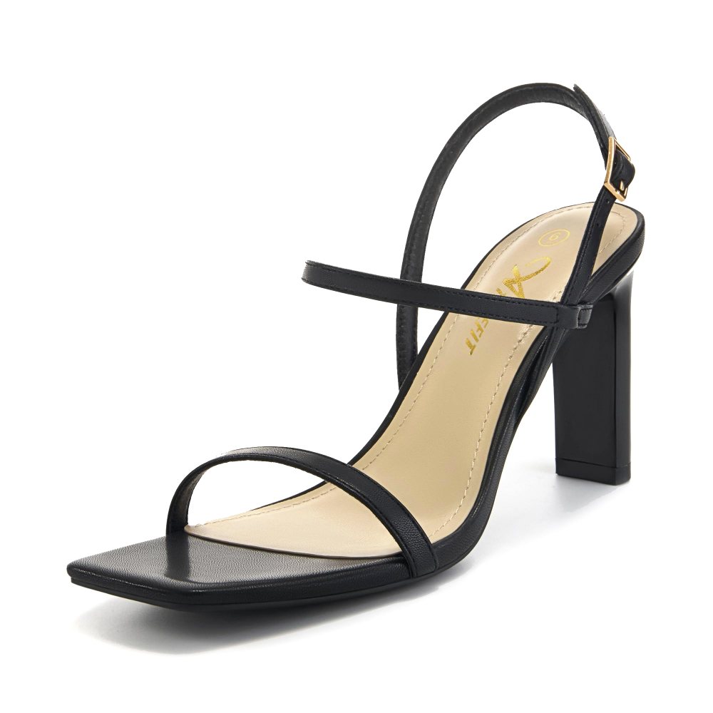 Athlefit Strappy Ankle Tie Block Heel in Black