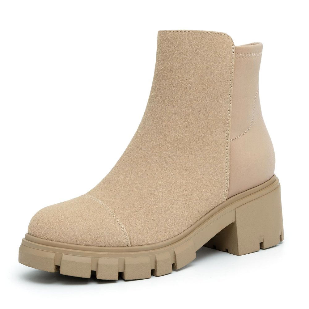 Athlefit Lug Sole Suede Chelsea Bootie in Nude