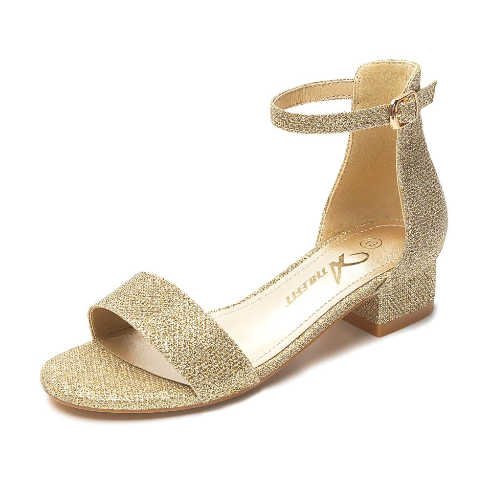 Athlefit Girls' Block Heel Dress Sandal in Gold