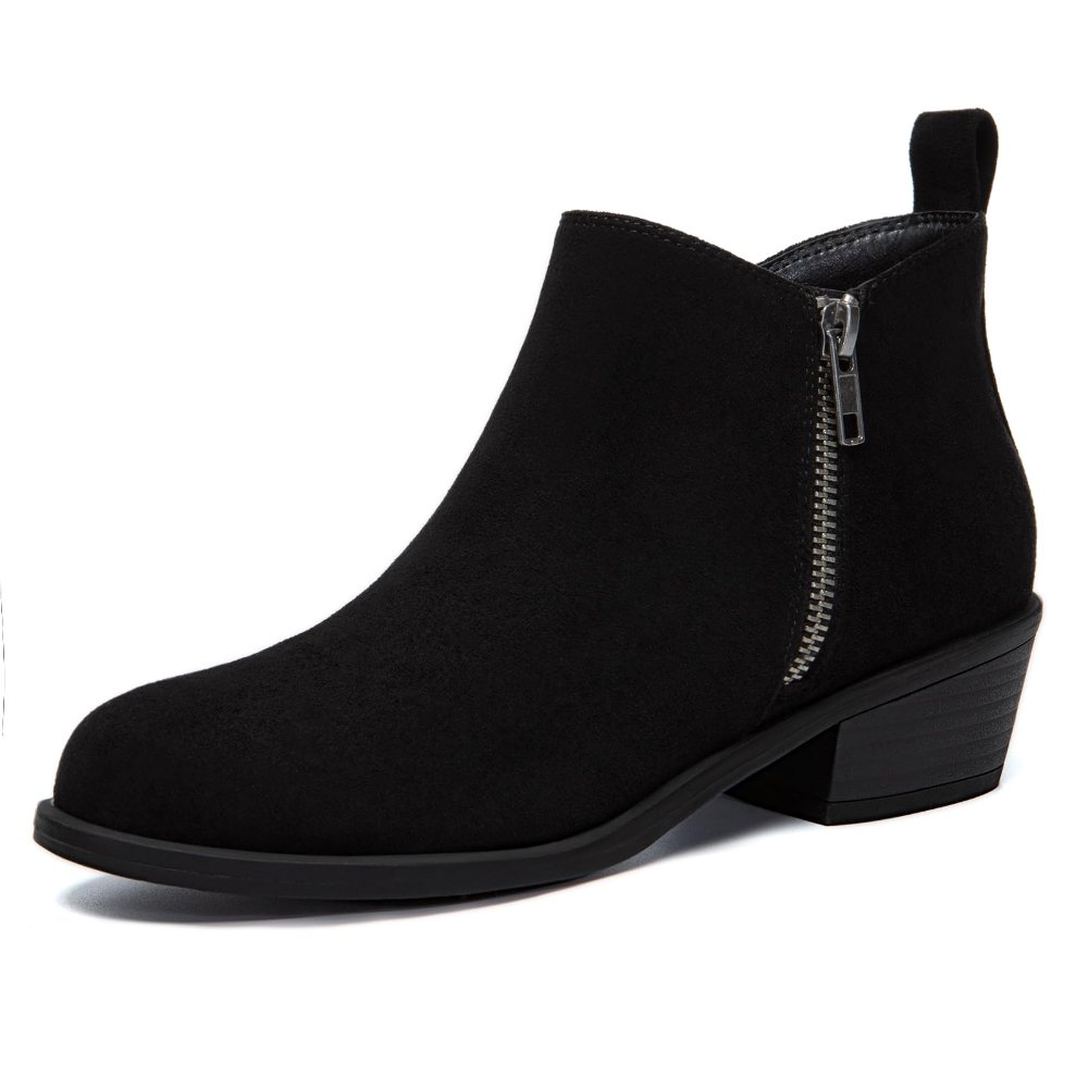 Athlefit Side Zip Low Heel Ankle Boot in Black Suede