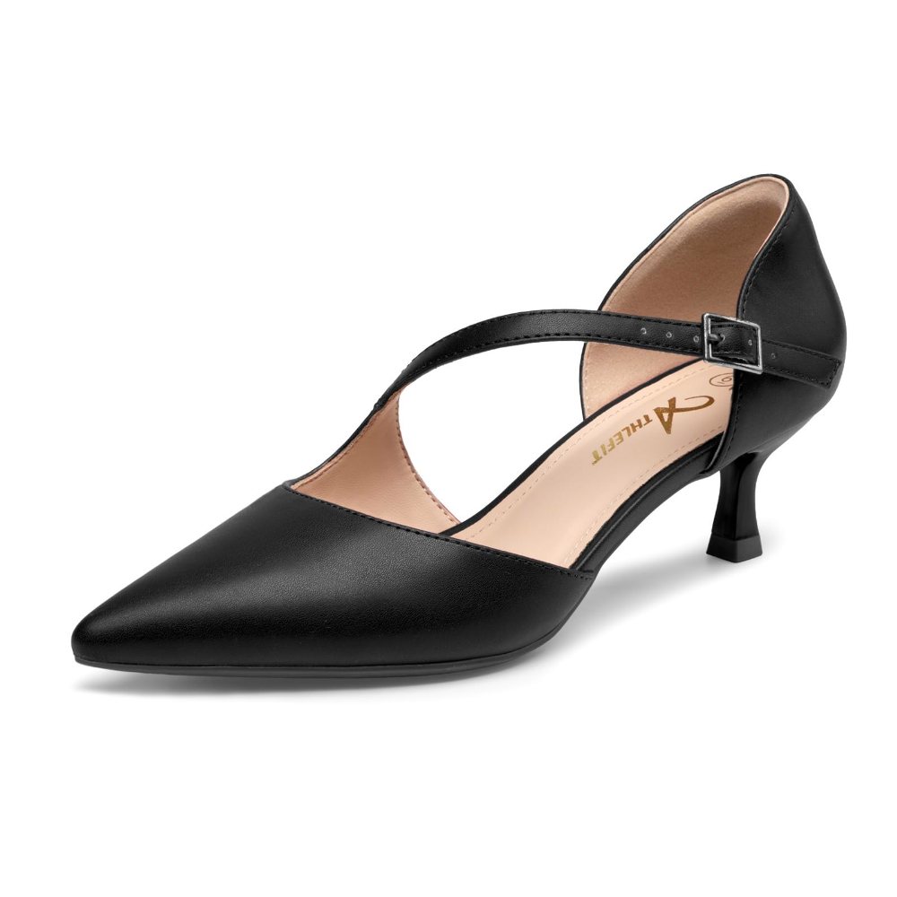 Athlefit Asymmetric Strap Kitten Heel Pump in Black