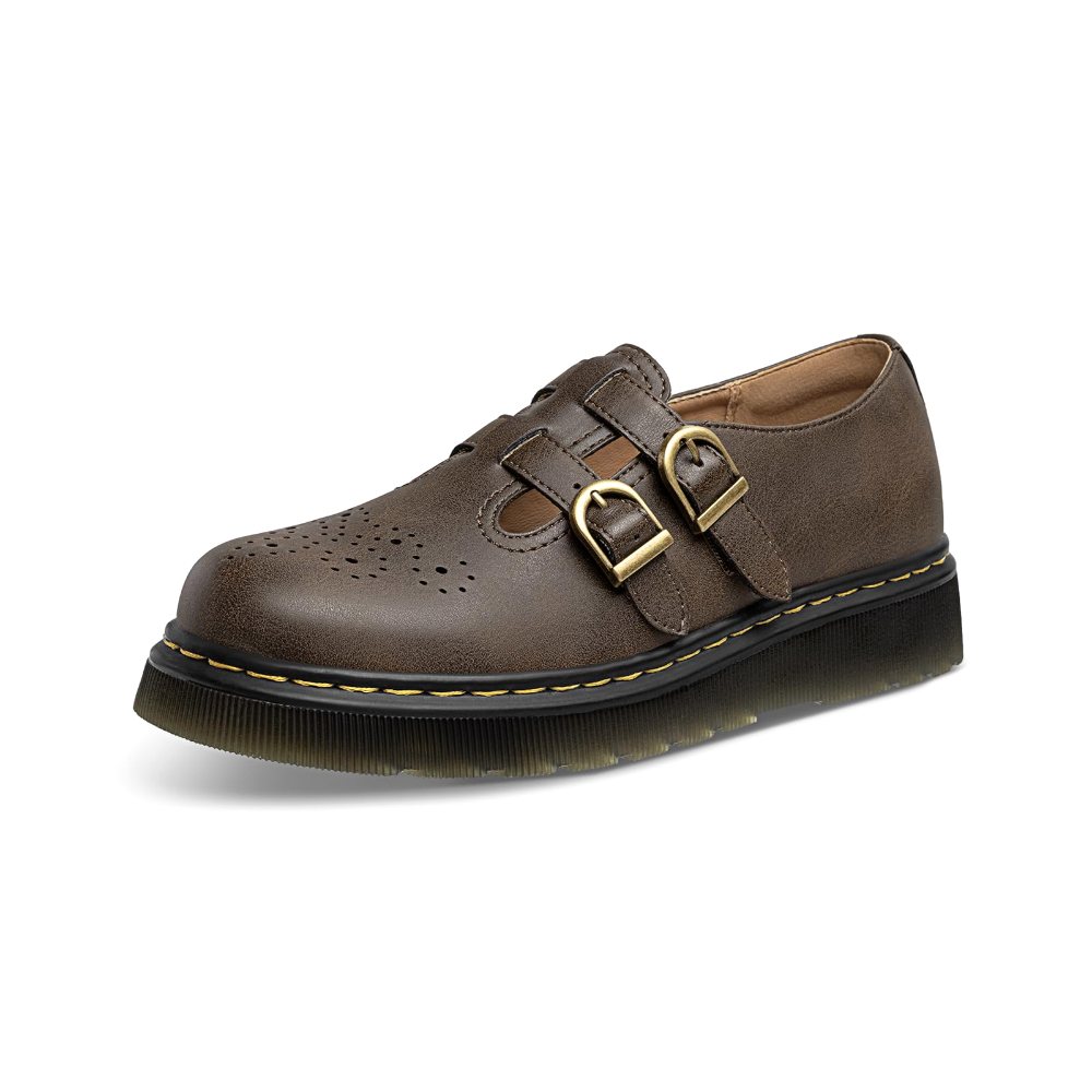 Athlefit Double Buckle Platform Mary Jane in Brown