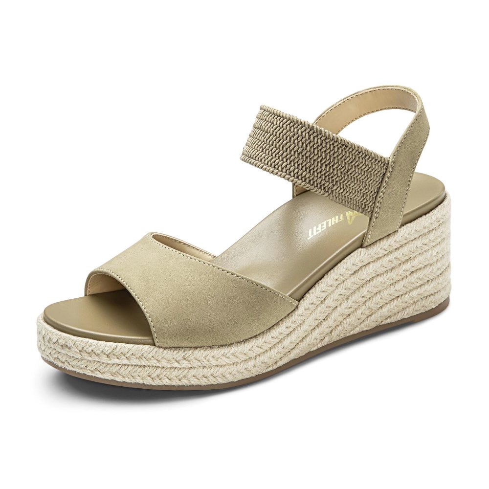 Athlefit Elastic Slingback Espadrille Wedge in Khaki Nubuck
