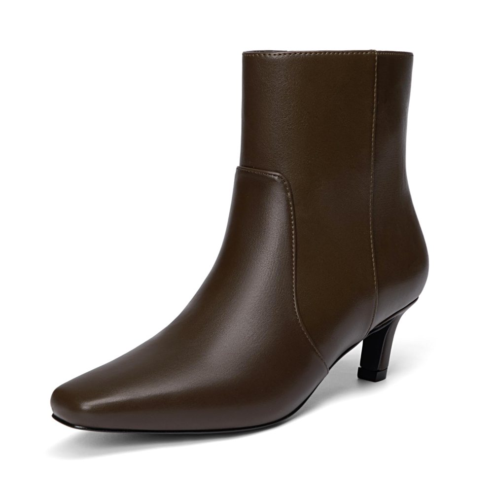 Athlefit Square Toe Kitten Heel Bootie in Brown