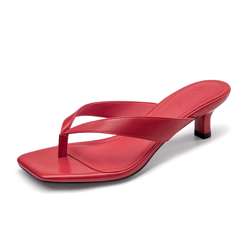Athlefit Square Toe Kitten Heel Flip-Flop in Red