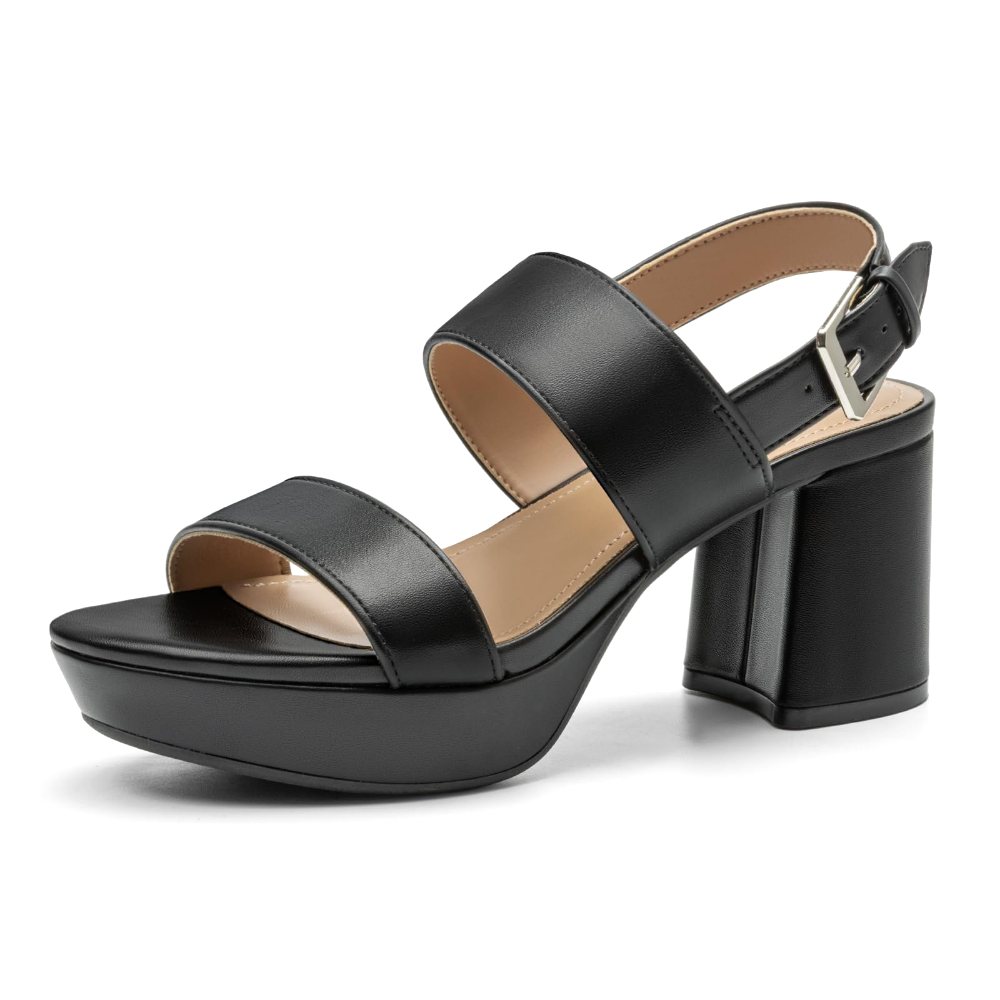 Athlefit Cork Platform Block Heel Sandal in Black