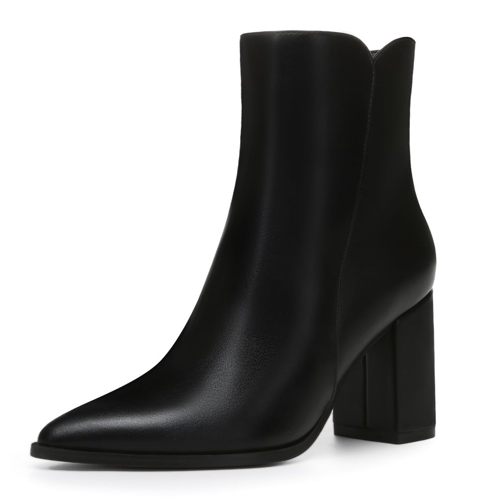 Athlefit Pointed Toe High Block Heel Bootie in Black