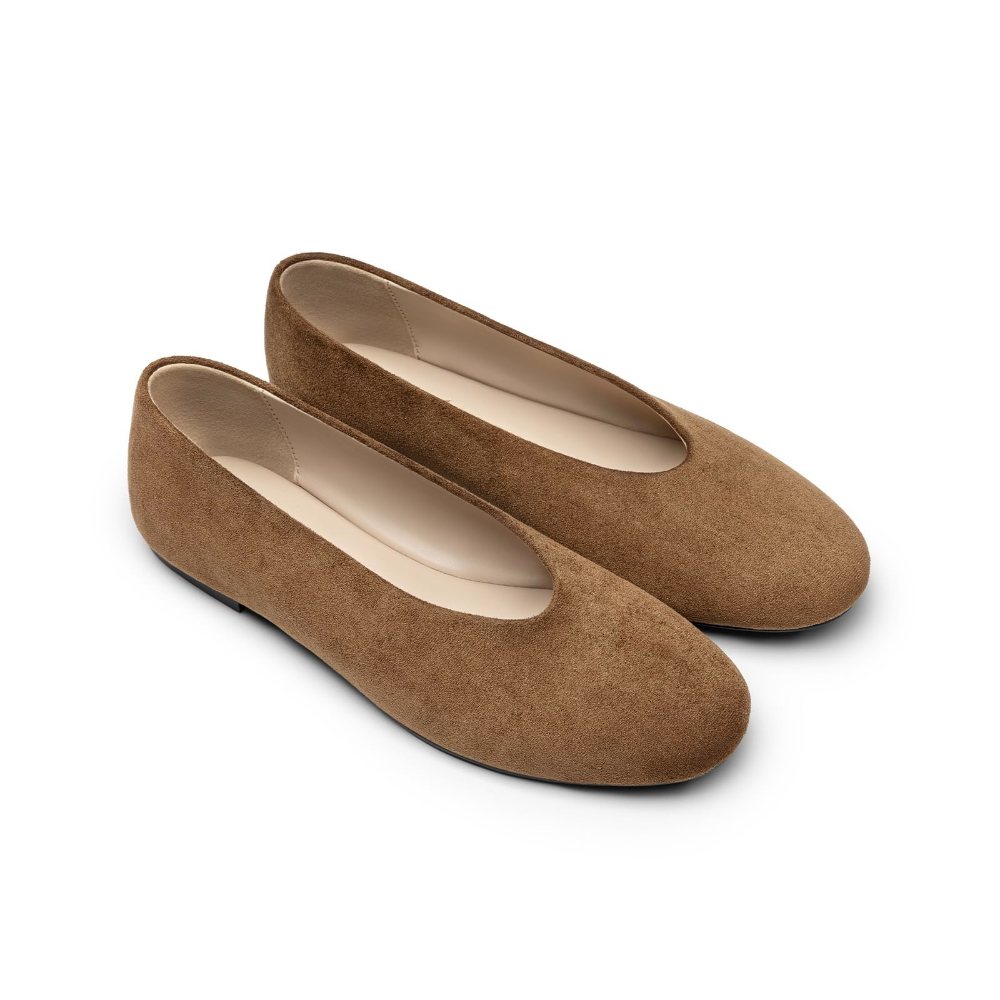 Athlefit Round Toe Suede Ballet Flat in Brown Suede