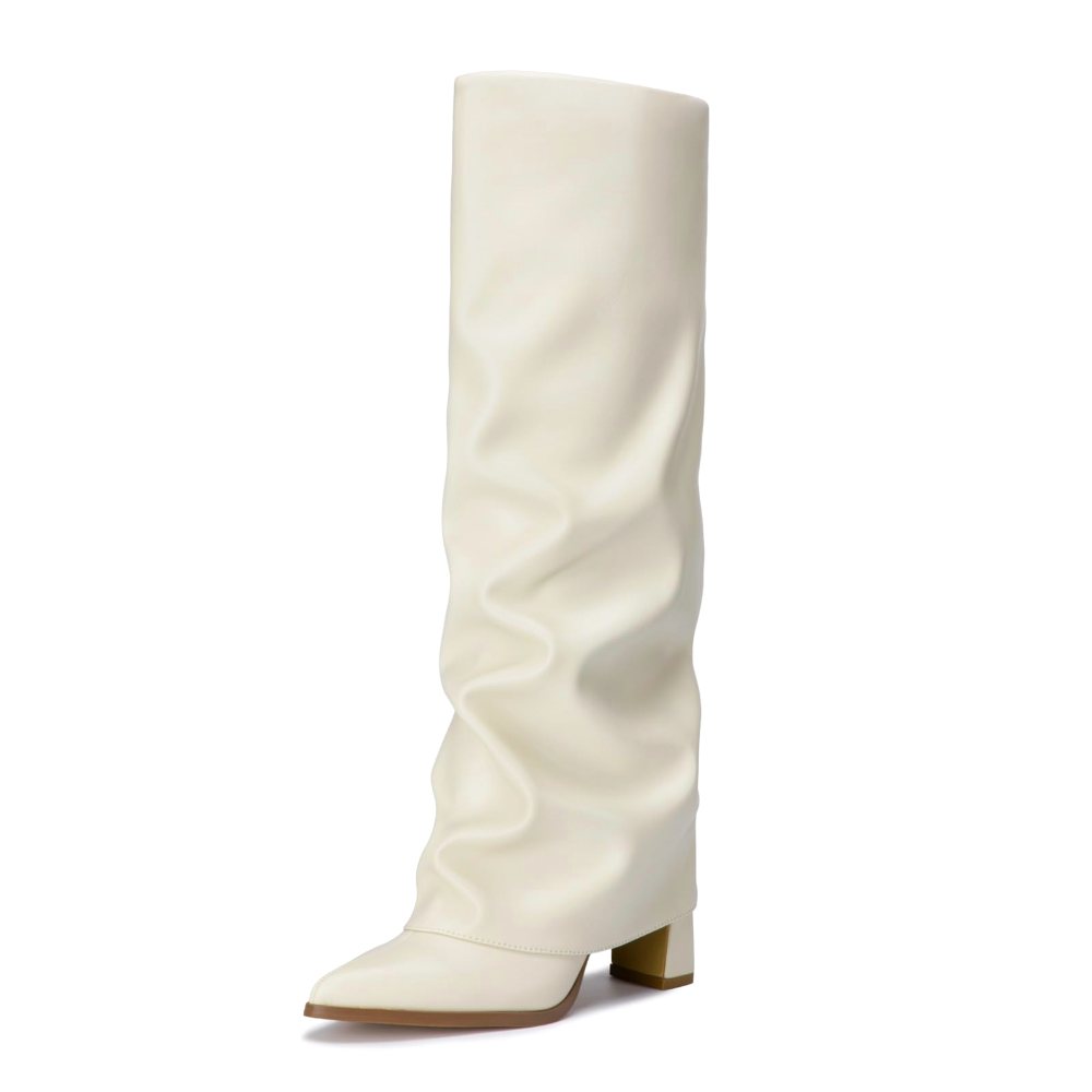Athlefit Chunky Fold-Over Tall Boot in Beige