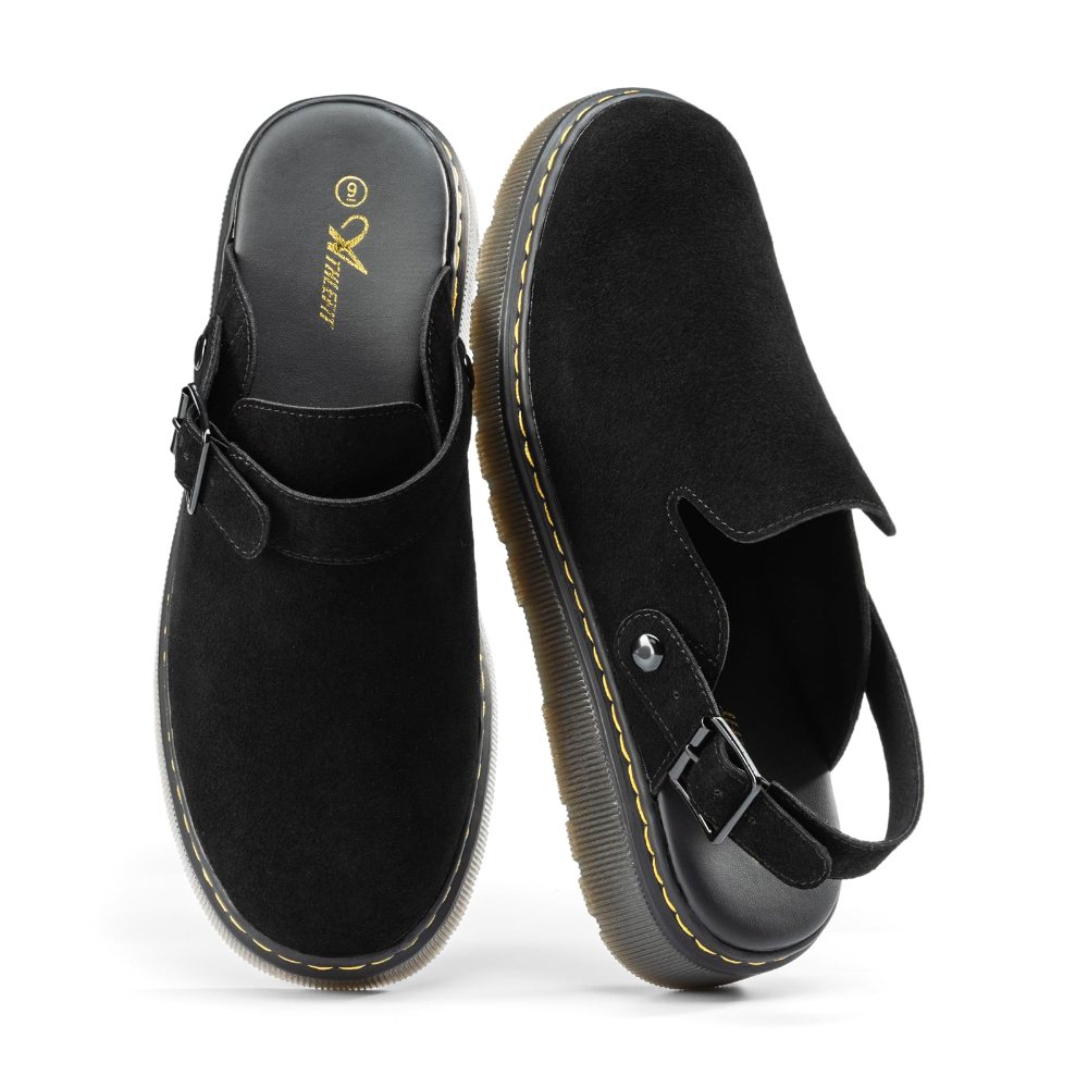 Athlefit Men's Back Strap Suede Clog in Black