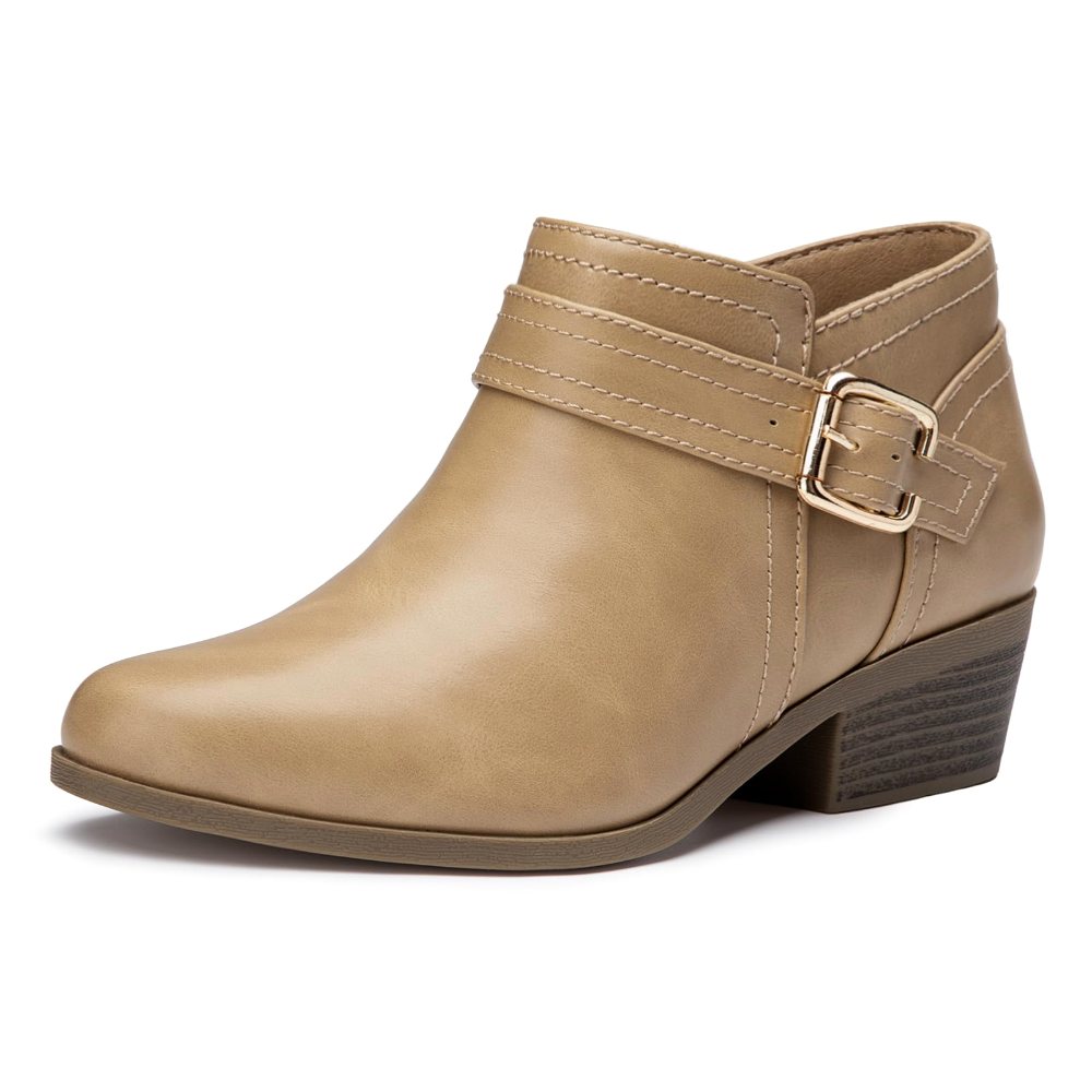 Athlefit Buckle Low Block Heel Bootie in Khaki