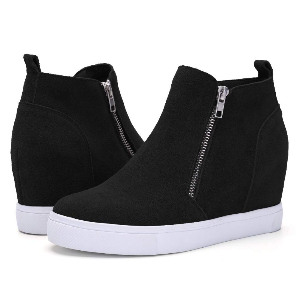 Athlefit Hidden Wedge Side Zip Sneaker in Black