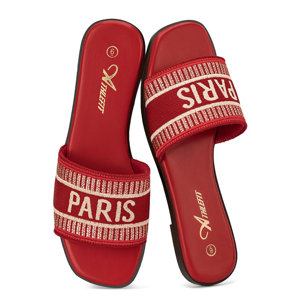 Athlefit Embroidered Strap Slide in Red