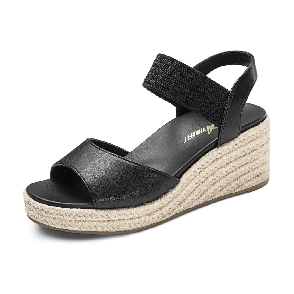 Athlefit Elastic Slingback Espadrille Wedge in Black