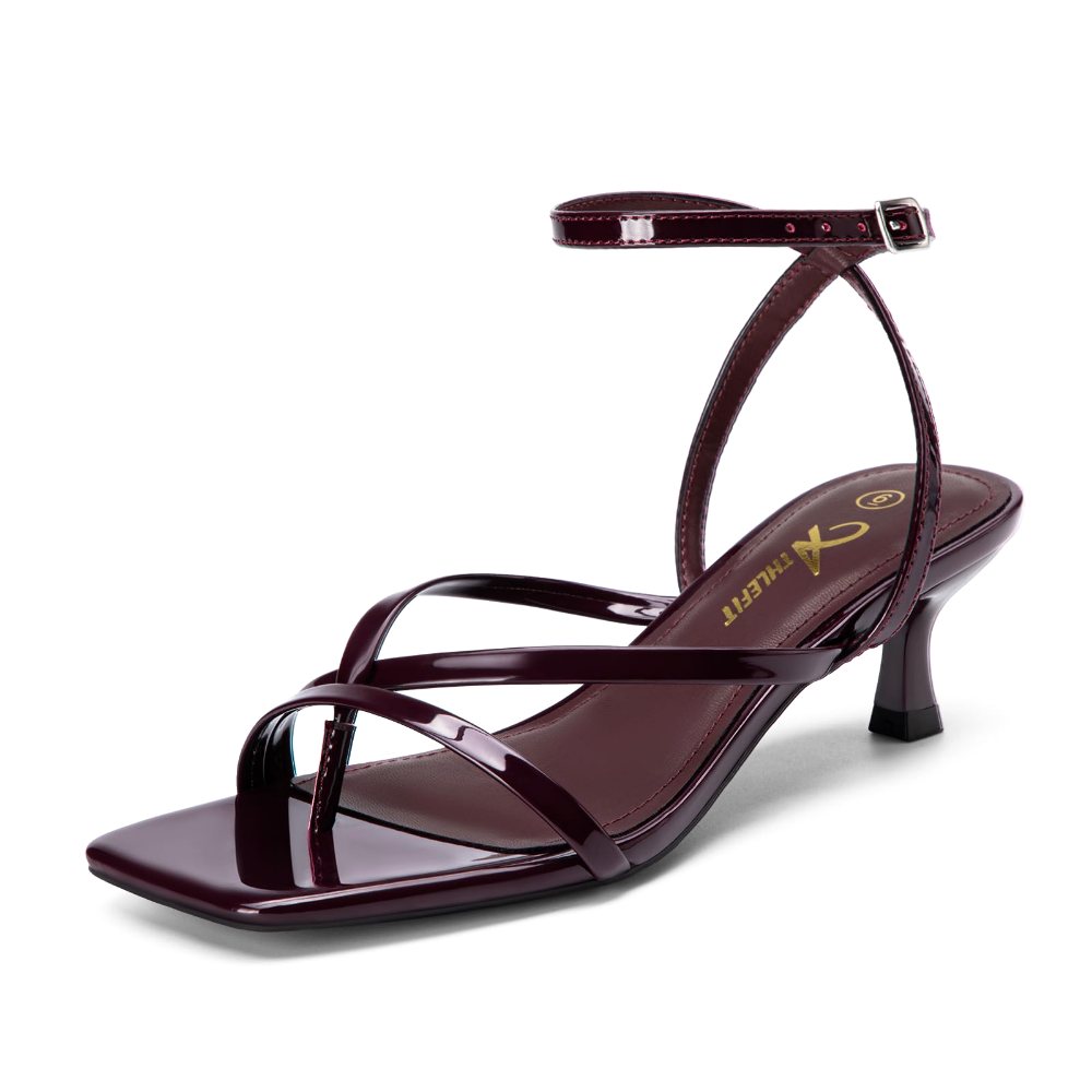 Athlefit Ankle Strap Thong Kitten Heel in Burgundy