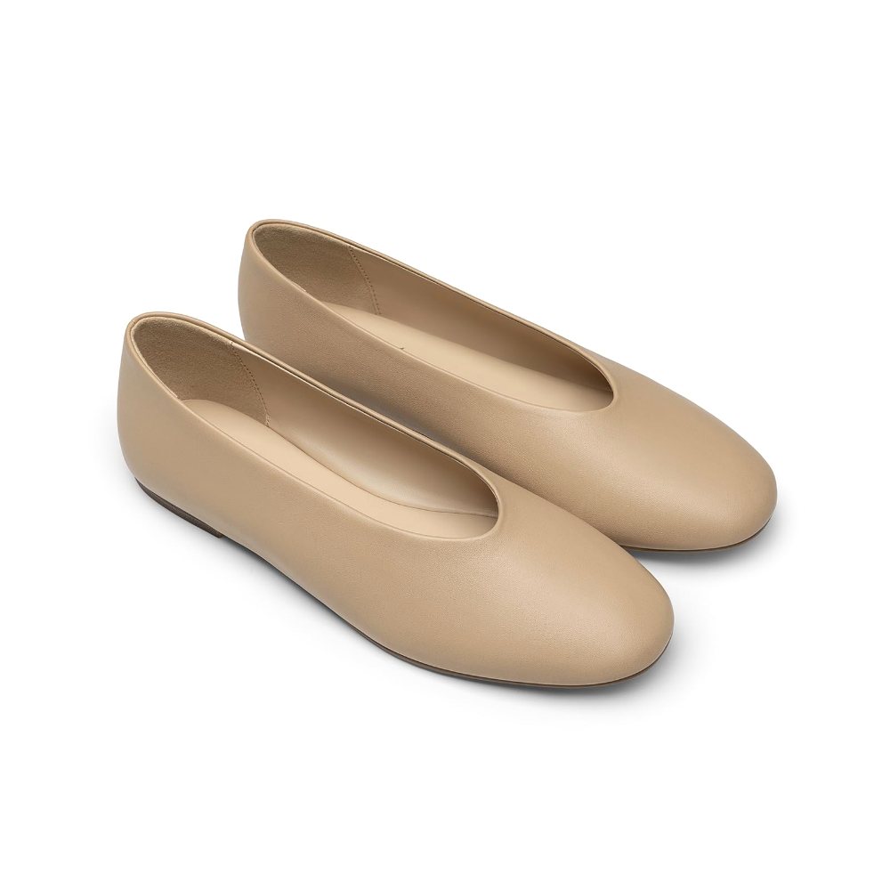 Athlefit Round Toe Suede Ballet Flat in Nude