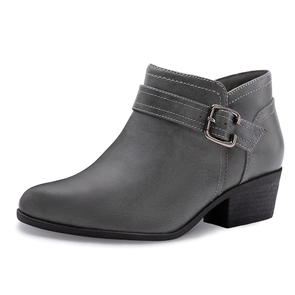 Athlefit Buckle Low Block Heel Bootie in Grey