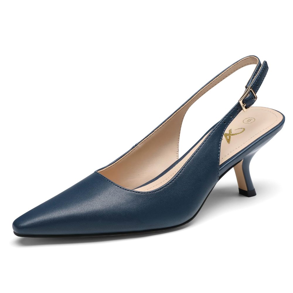 Athlefit Pointed Toe Slingback Heel in Navy