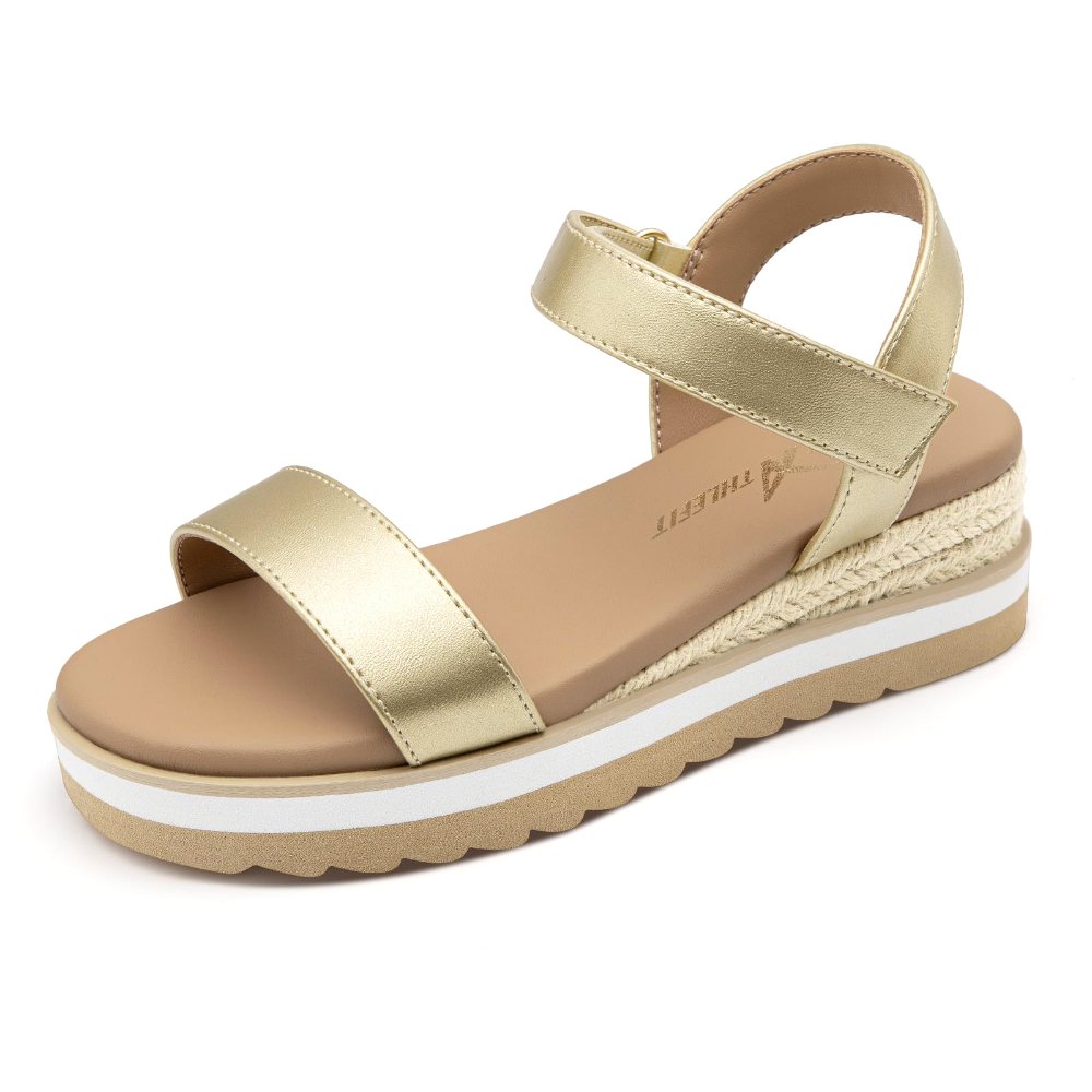 Athlefit Girls' Espadrille Platform Sandal in Gold