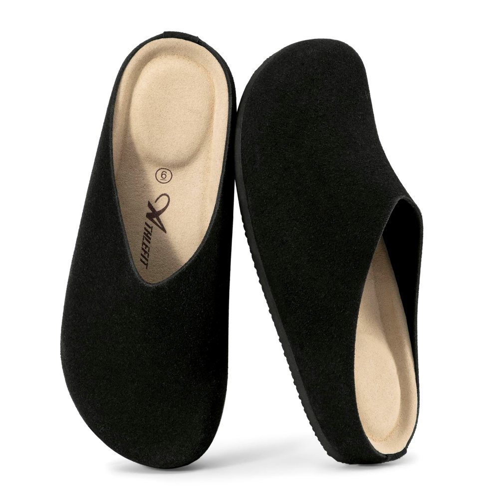 Athlefit Cork Footbed Suede Clog in Black