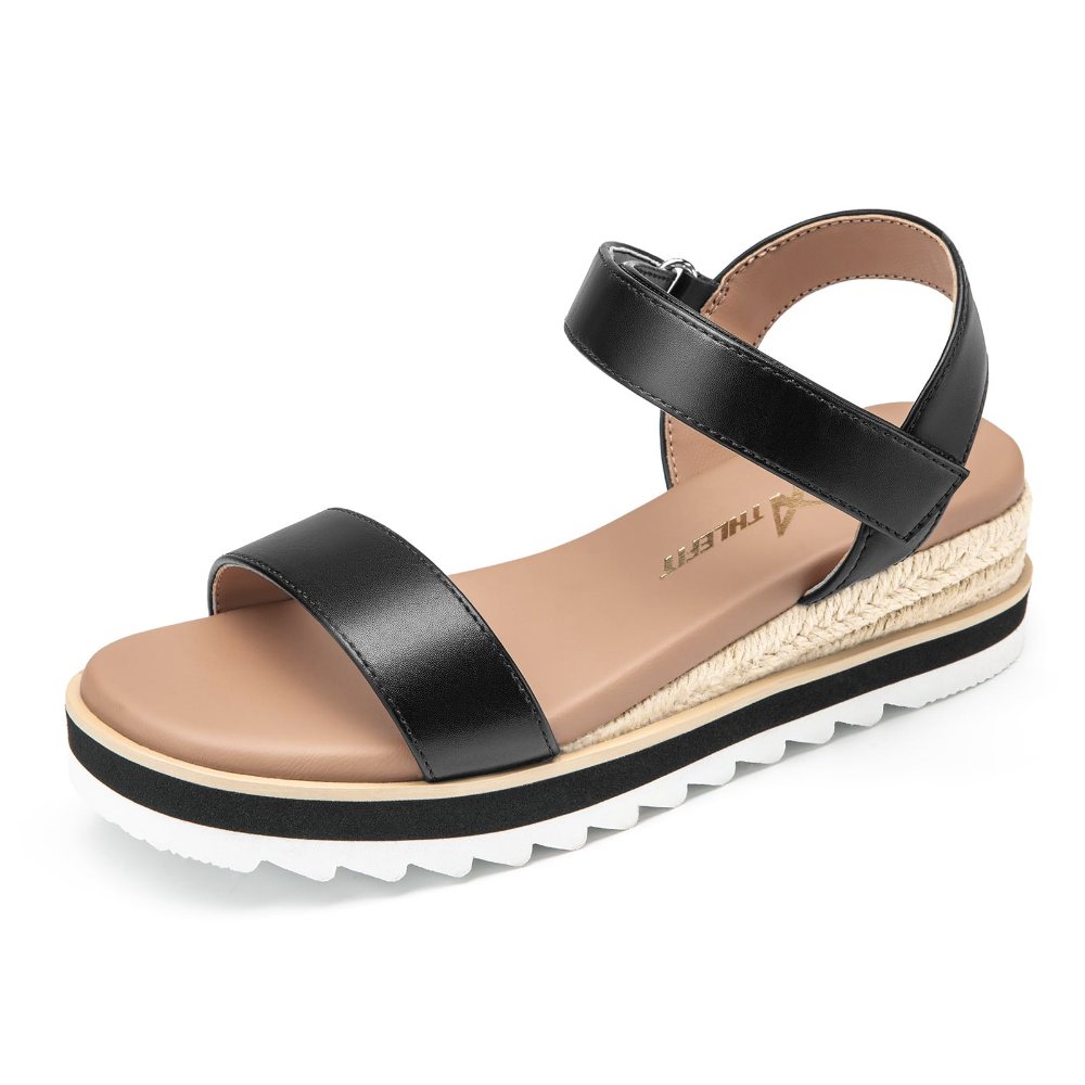 Athlefit Girls' Espadrille Platform Sandal in Black