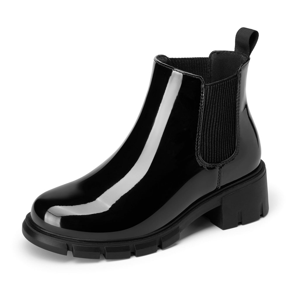 Athlefit Girls' Chunky Chelsea Boot in Black Patent