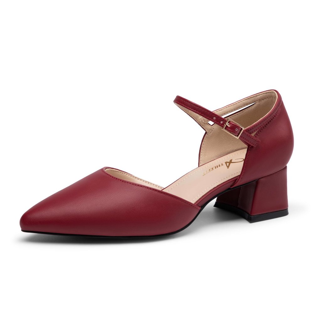 Athlefit Mary Jane Block Heel Pump in Red
