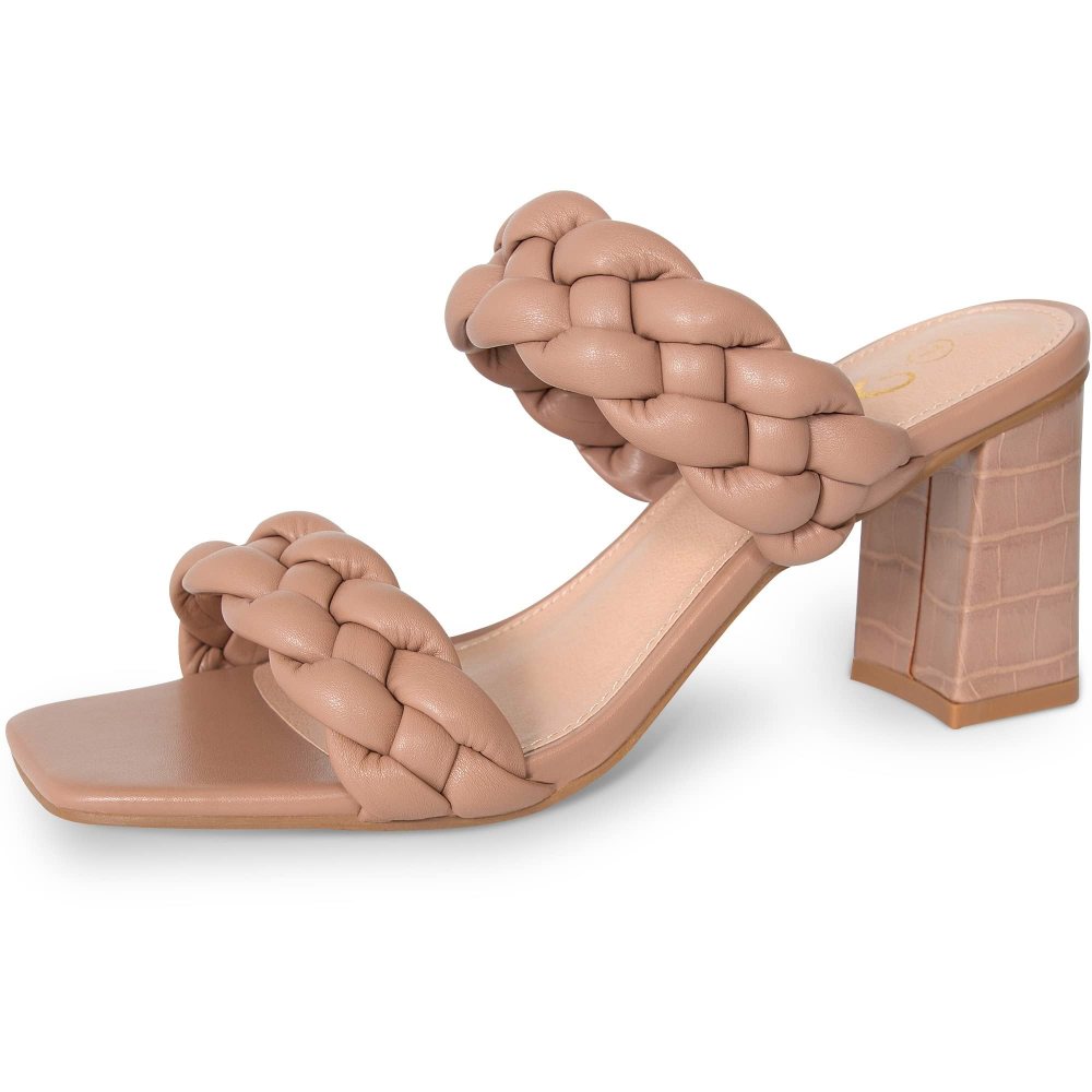 Athlefit Braided Block Heel Sandal in Nude