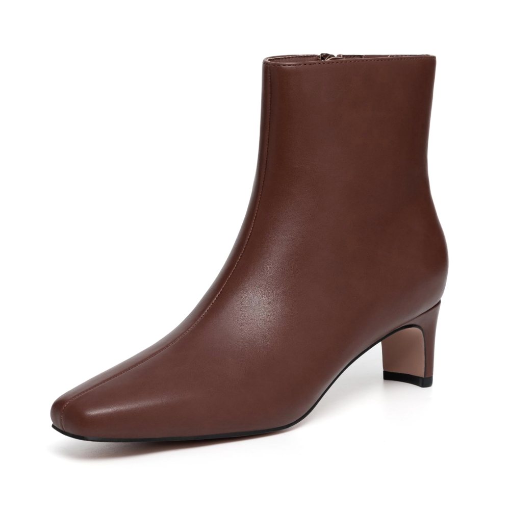Athlefit Square Toe Block Heel Bootie in Brown