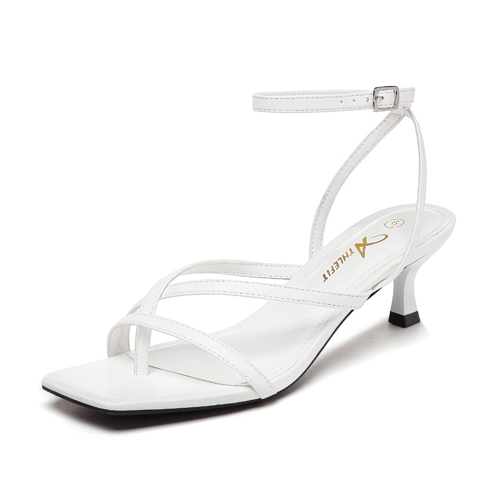 Athlefit Ankle Strap Thong Kitten Heel in White