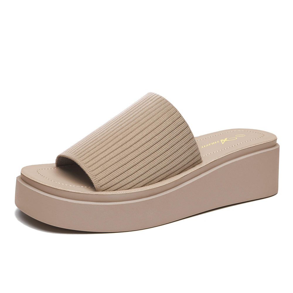 Athlefit Knit Strap Flatform Slide in Nude