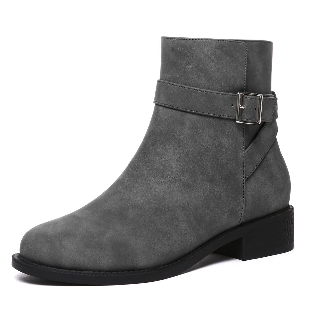 Athlefit Buckle Strap Low Heel Ankle Boot in Grey