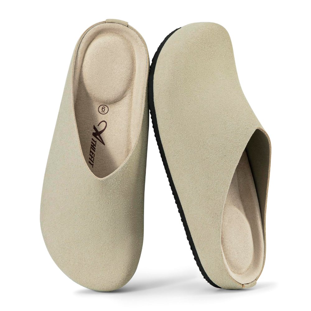 Athlefit Cork Footbed Suede Clog in Taupe