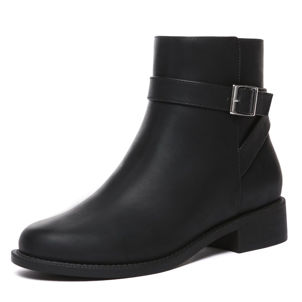 Athlefit Buckle Strap Low Heel Ankle Boot in Black
