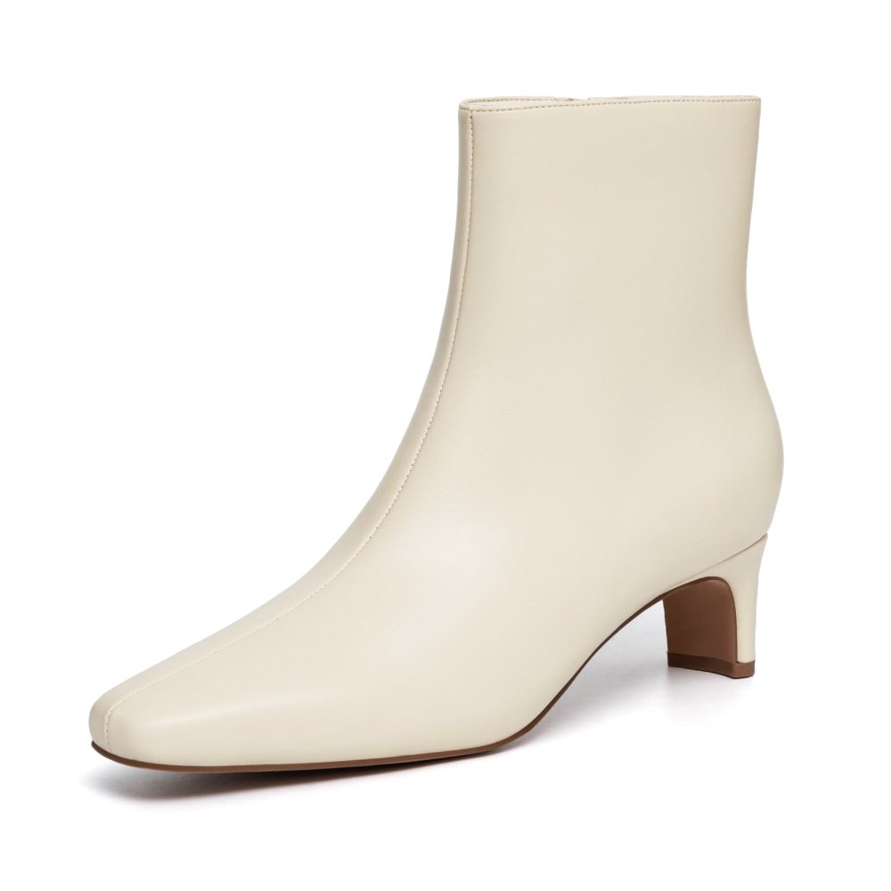 Athlefit Square Toe Block Heel Bootie in Beige