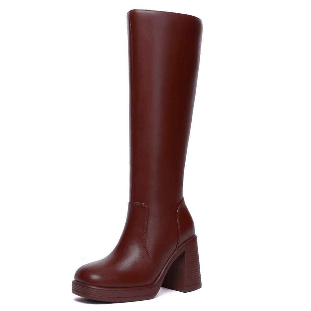 Athlefit Wide Calf Platform Knee-High Boot in Red