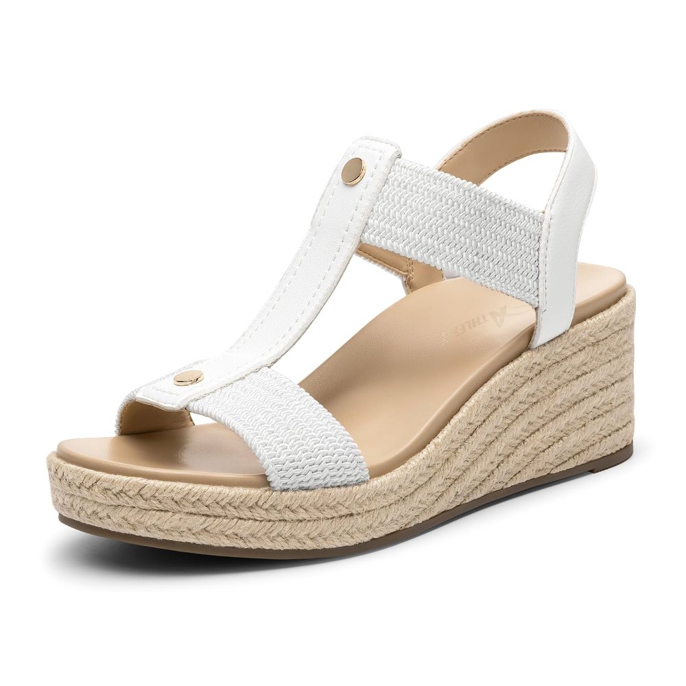 Athlefit T-Strap Espadrille Wedge in White