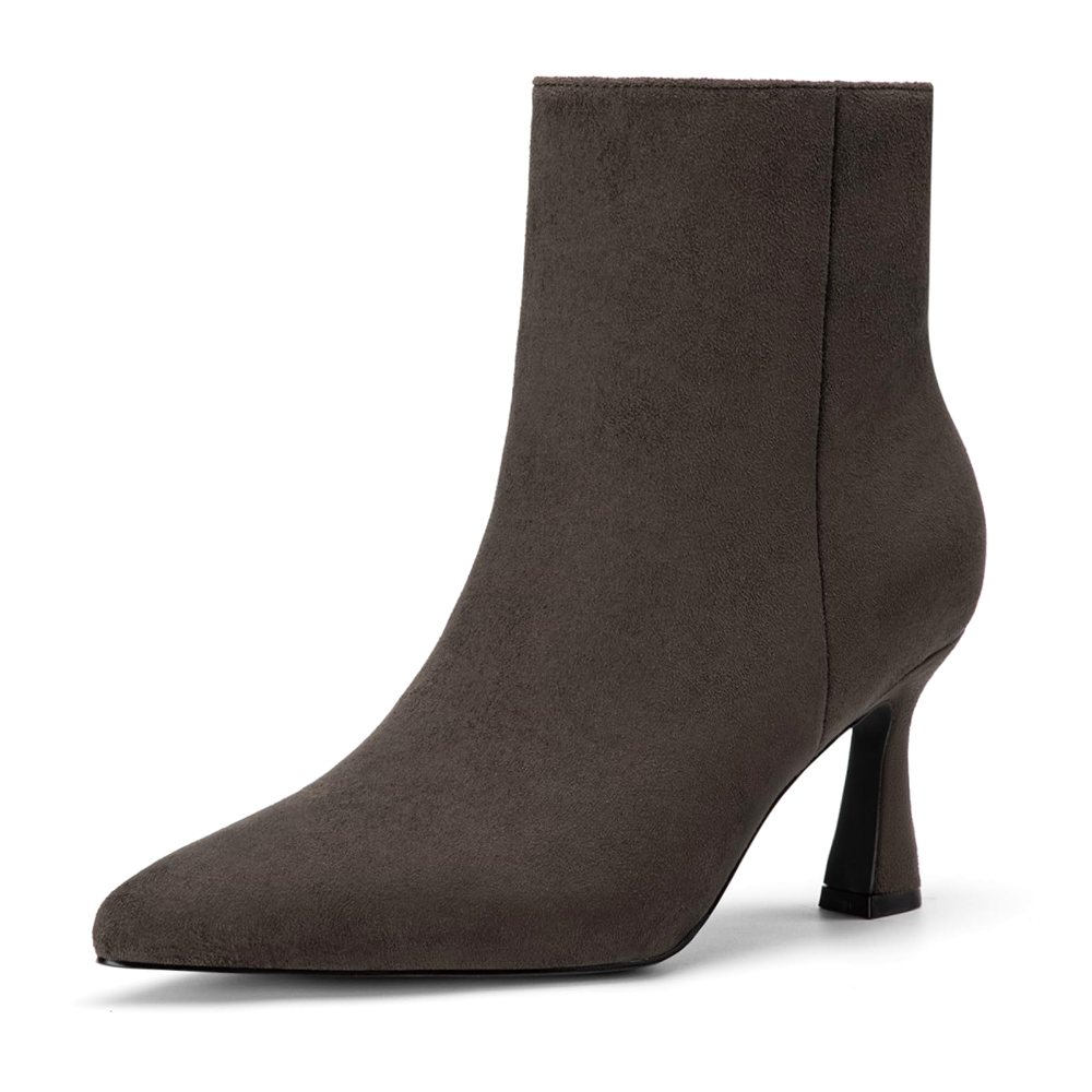 Athlefit Pointed Toe Stiletto Bootie in Chocolate Suede