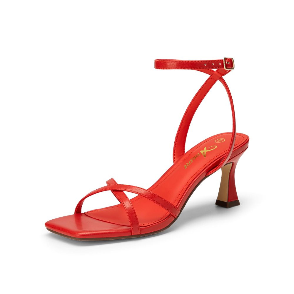 Athlefit Strappy Open Toe Kitten Heel in Red
