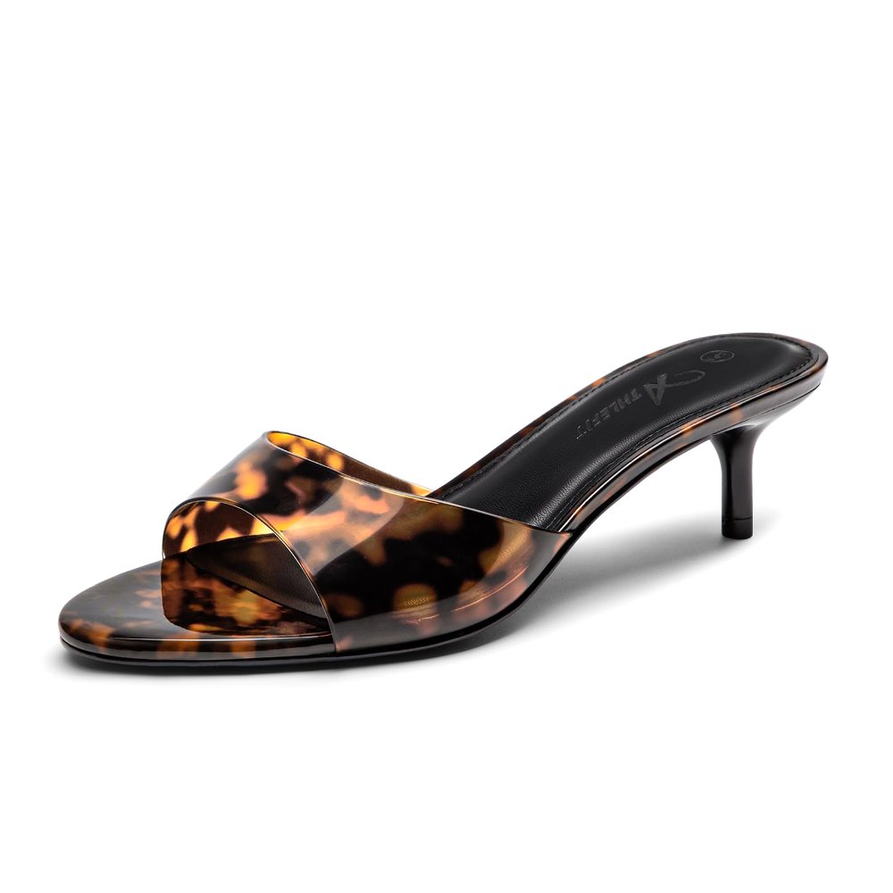 Athlefit Patent Kitten Heel Slide in Clear Leopard